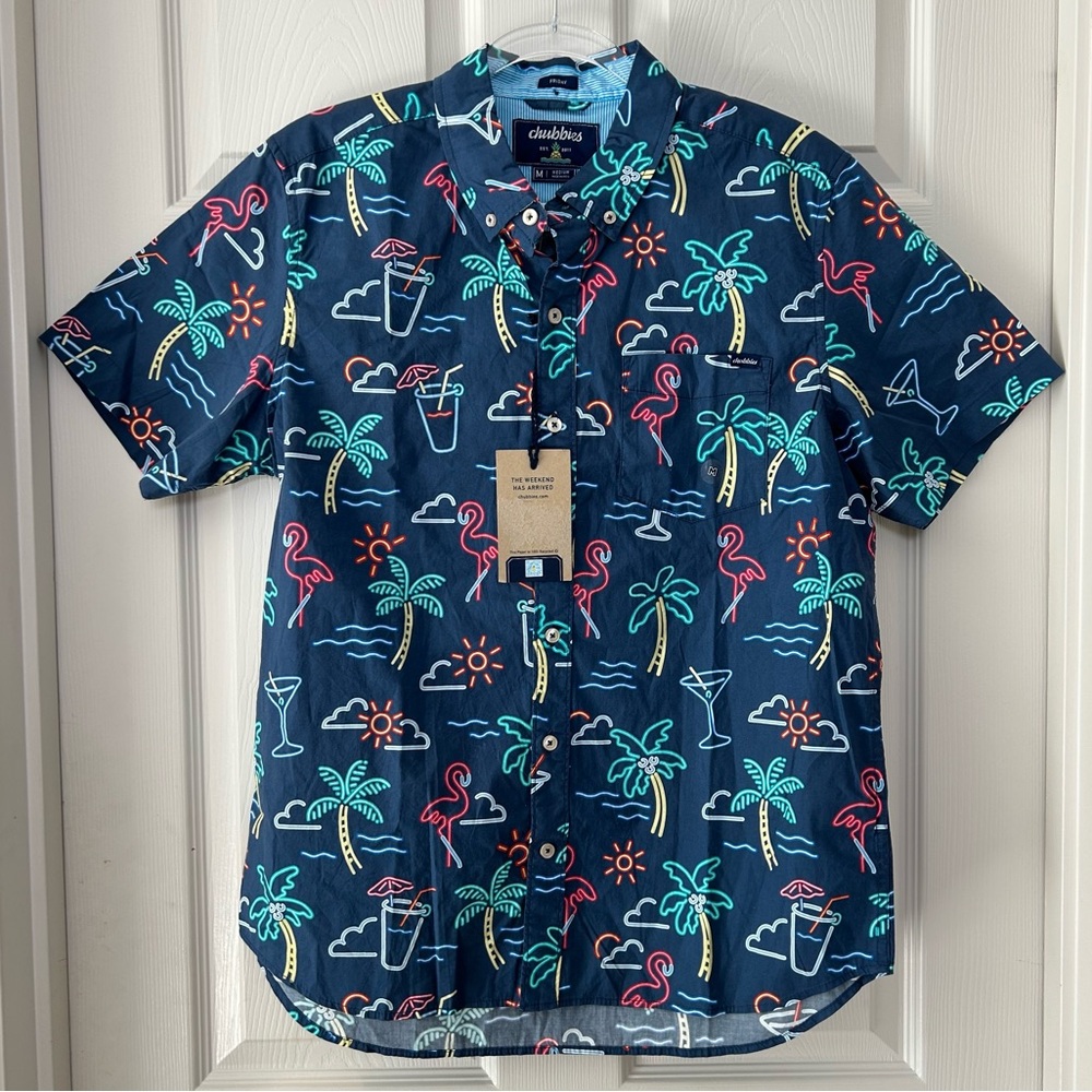 Chubbies The Neon Light Popover Friday Button Down Short Sleeve Shirt Vacation